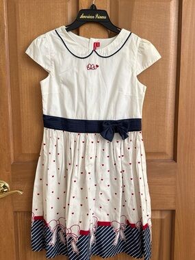 ELLE White Dress with Navy and Red Accents